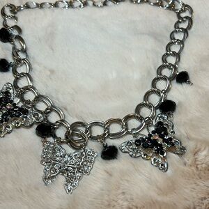 Butterfly. Handmade Butterfly 20” silver black with beads link chain.